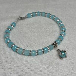 Silver and Blue Beaded Dragon Egg Charm Bracelet